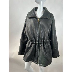 Marc Womens Leather Jacket Black Full Zip Stitched Pockets Insulated Collar L